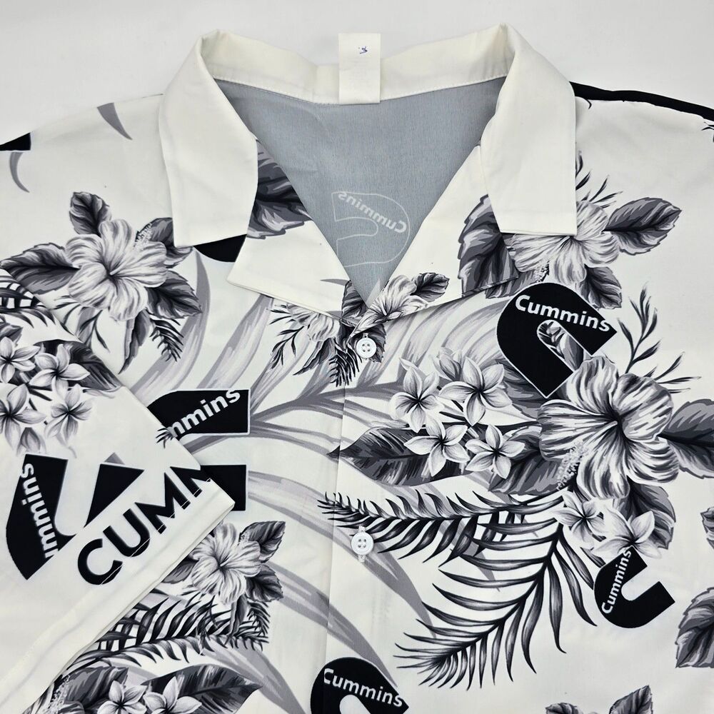 Cummins Button Up Shirt Men's XL Black and White Tropical